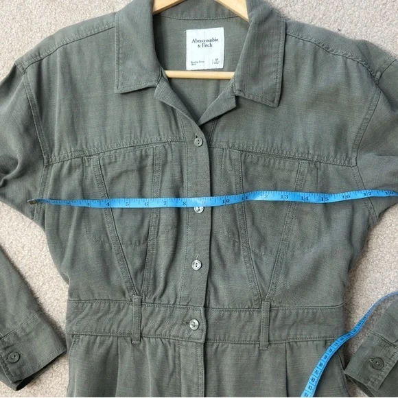 Abercrombie & Fitch Petite Utility Jumpsuit Military Green Cotton Long Sleeve - Picture 10 of 16